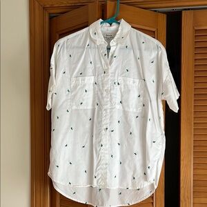 Madewell Short sleeve button down with embroidered cactuses